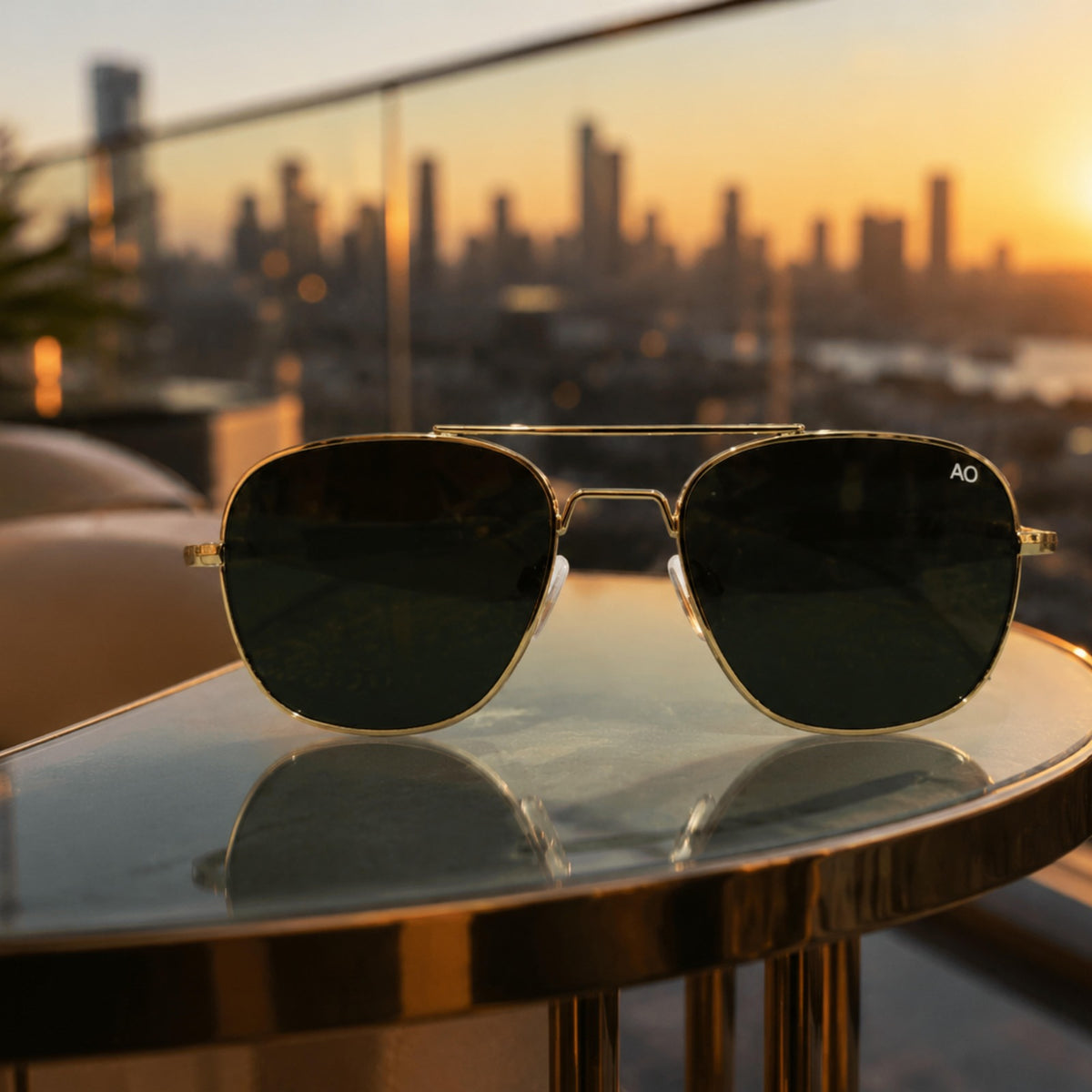 AO Military Pilot Aviators + Frame For Optics (GOLDEN FRAME + BLACK LENS)