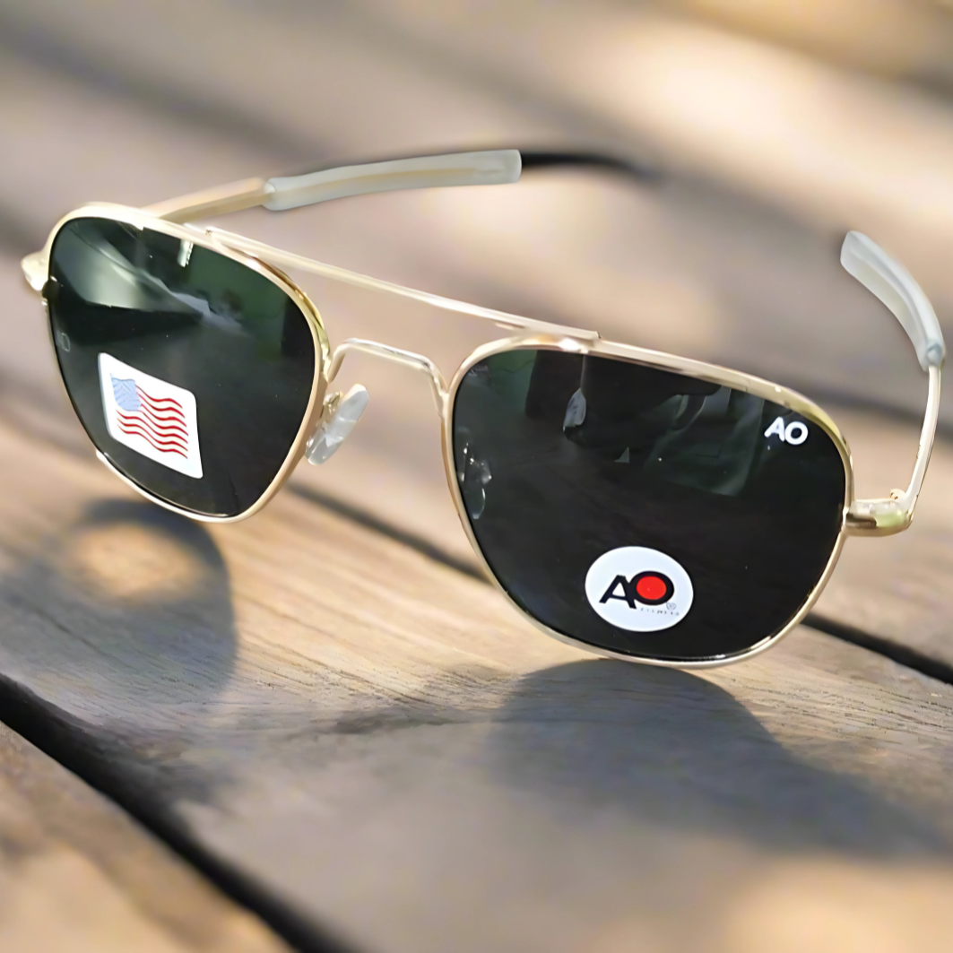 AO Military Pilot Aviators + Frame For Optics [GOLDEN GREEN LENS]