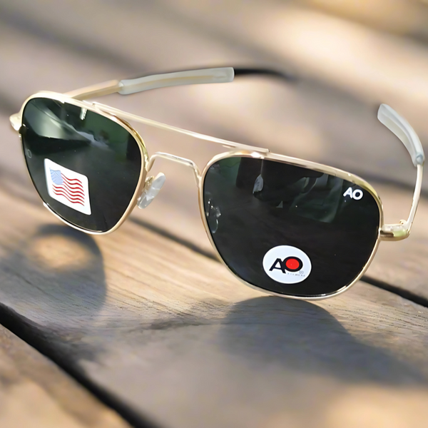 AO Military Pilot Aviators + Frame For Optics [GOLDEN GREEN LENS]