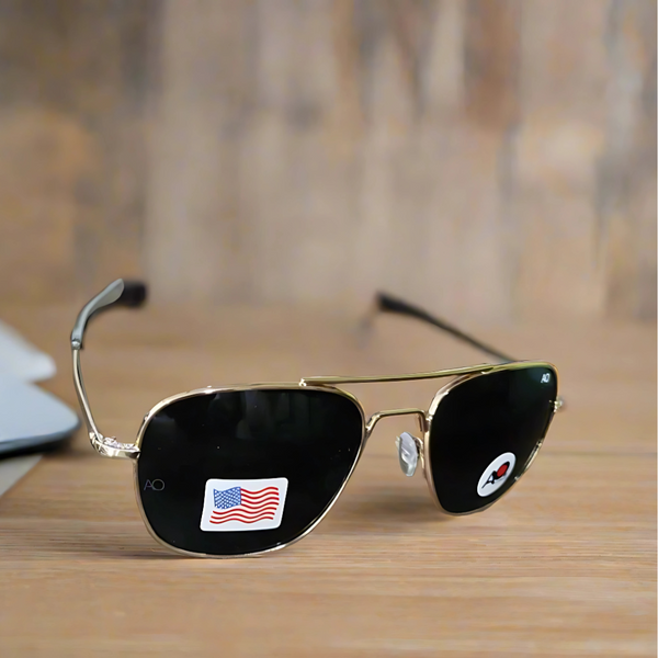 AO Military Pilot Aviators + Frame For Optics [GOLDEN GREEN LENS]