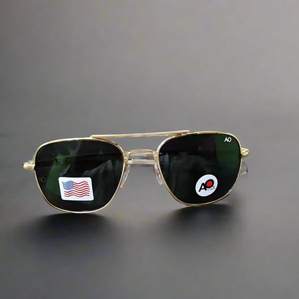 AO Military Pilot Aviators + Frame For Optics [GOLDEN GREEN LENS]