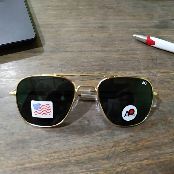 AO Military Pilot Aviators + Frame For Optics [GOLDEN GREEN LENS]