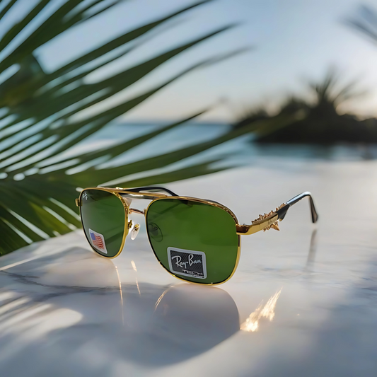 RAYBAN GREEN GLASSES WITH GOLDEN METAL FRAME