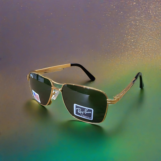 RAYBAN GREEN GLASSES WITH GOLDEN METAL FRAME square design (RB22123-53-16-139)