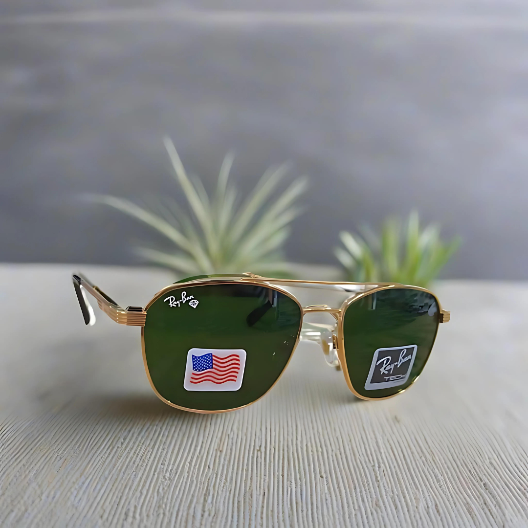 RAYBAN GREEN GLASSES WITH GOLDEN METAL FRAME (RB22123-53-16-139)