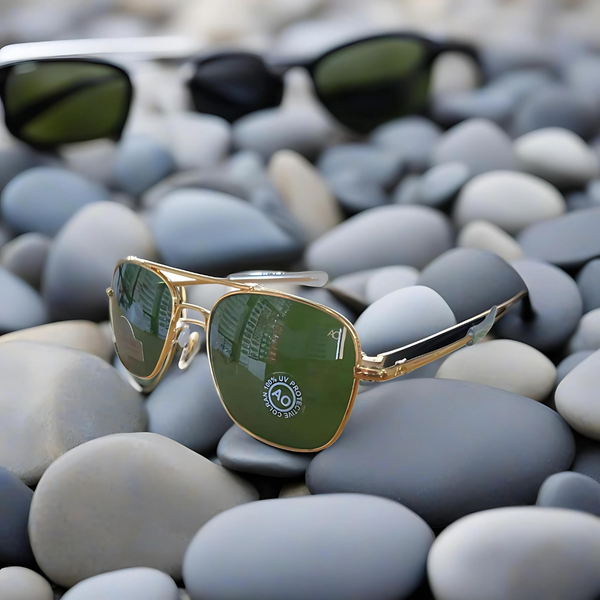 AO Military Pilot Aviators + Frame for Optics [GREEN LENS]