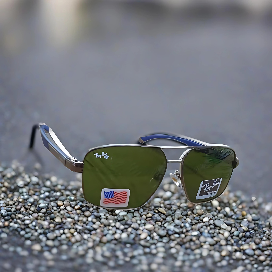 RAYBAN GREEN GLASSES WITH SILVER METAL ALUMINUM FRAME (RB22110 57 13-135)