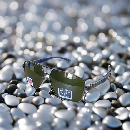 RAYBAN GREEN GLASSES WITH SILVER METAL ALUMINUM FRAME (RB22110 57 13-135)