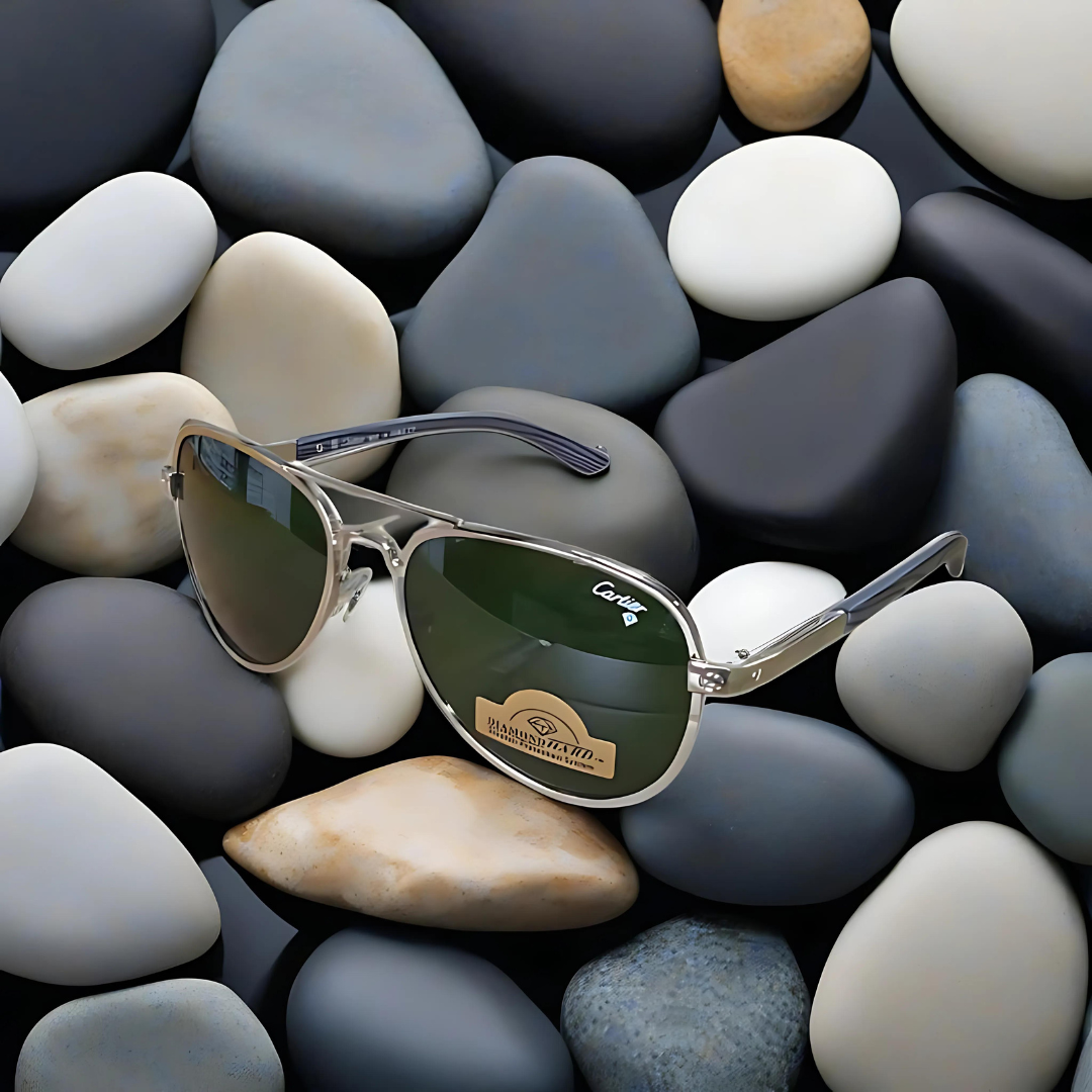CARTIER GREEN GLASSES WITH SILVER METAL FRAME AND TEMPLES (22132 60-18-135)