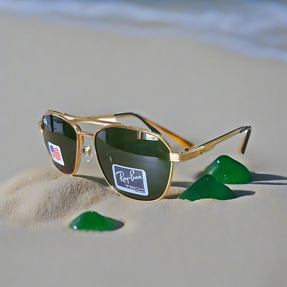 RAYBAN GREEN GLASSES WITH GOLDEN METAL FRAME (RB22123-53-16-139)