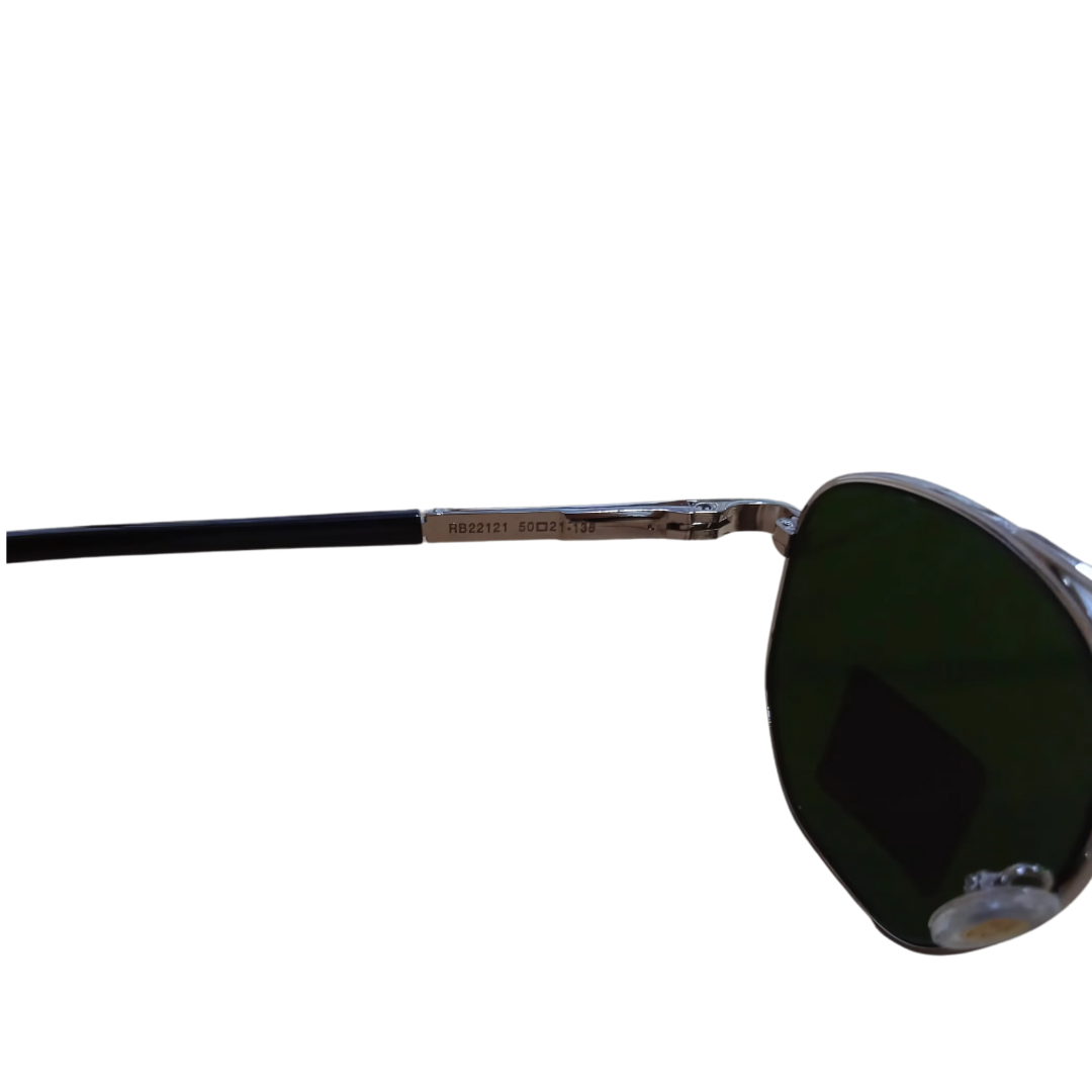 RAYBAN GREEN GLASSES WITH SILVER METAL FRAME WITH BLACK TEMPLE OCTA DESIGN (RB22121 50-21-138)