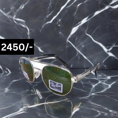 RAYBAN GREEN GLASSES WITH SILVER METAL FRAME WITH BLACK TEMPLE OCTA DESIGN (RB22121 50-21-138)