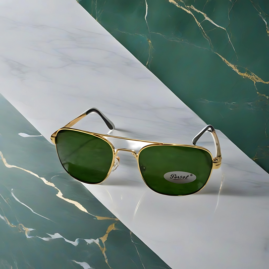 PERSOL GREEN GLASS LENSES WITH GOLDEN METAL FRAME WITH BLACK TEMPLES