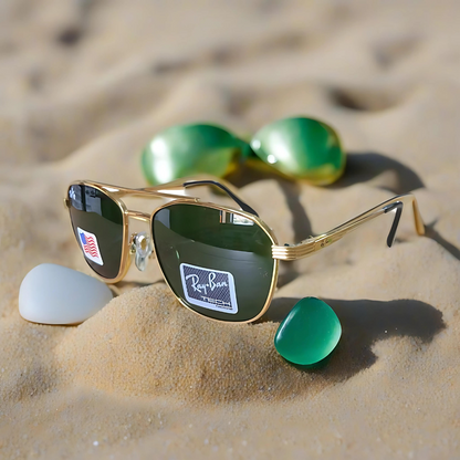 RAYBAN GREEN GLASSES WITH GOLDEN METAL FRAME (RB22123-53-16-139)