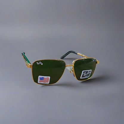 RAYBAN GREEN GLASSES WITH GOLDEN METAL FRAME square design (RB22123-53-16-139)