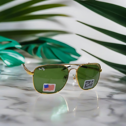 RAYBAN GREEN GLASSES WITH GOLDEN METAL FRAME