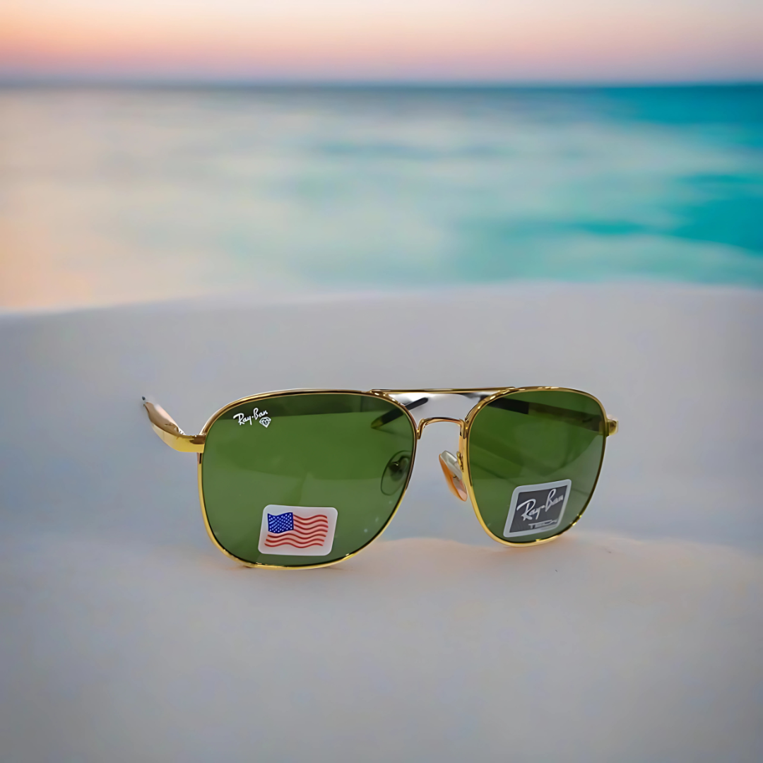 RAYBAN GREEN GLASSES WITH GOLDEN METAL FRAME