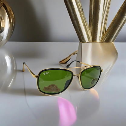 RAYBAN GOLDEN BLACK METAL FRAME WITH GREEN GLASS LENSES