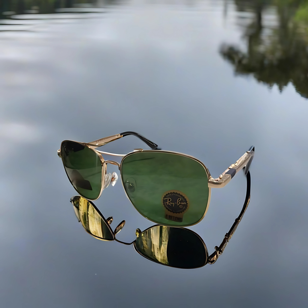 RAYBAN GREEN GLASSES WIH GOLDEN METAL FRAME