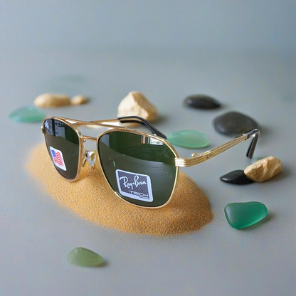 RAYBAN GREEN GLASSES WITH GOLDEN METAL FRAME (RB22123-53-16-139)