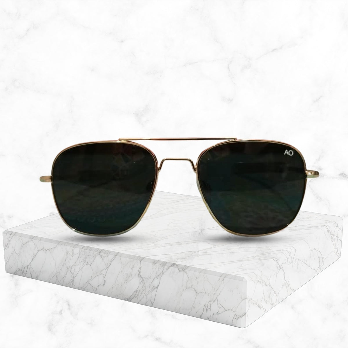 AO Military Pilot Aviators + Frame For Optics (GOLDEN FRAME + BLACK LENS)