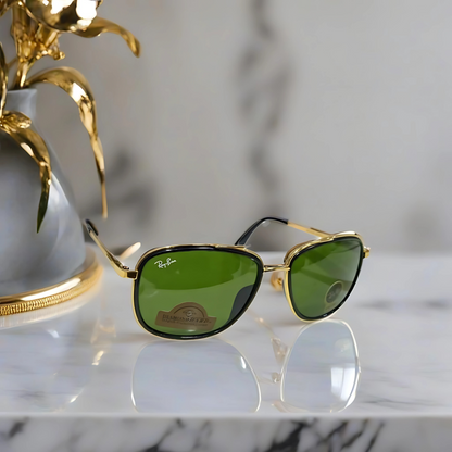 RAYBAN GOLDEN BLACK METAL FRAME WITH GREEN GLASS LENSES