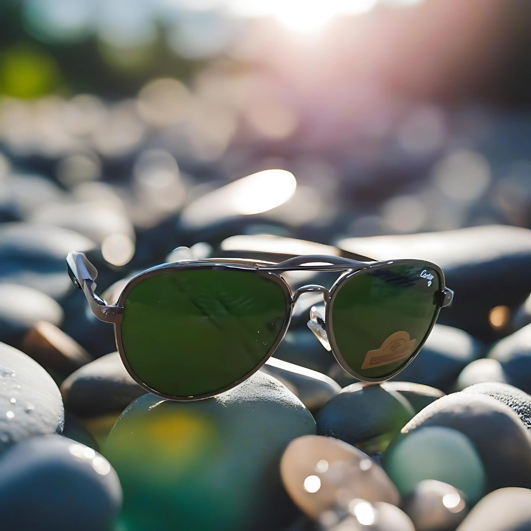 CARTIER GREEN GLASSES WITH SILVER METAL FRAME AND TEMPLES (22132 60-18-135)