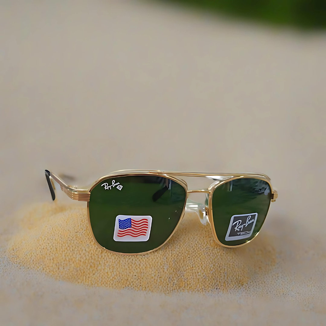 RAYBAN GREEN GLASSES WITH GOLDEN METAL FRAME (RB22123-53-16-139)