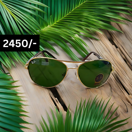 RAYBAN GREEN GLASSES WITH GOLDEN METAL FRAME AND BLACK TEMPELS OVAL DESIGN (RB4827 64 17-140)