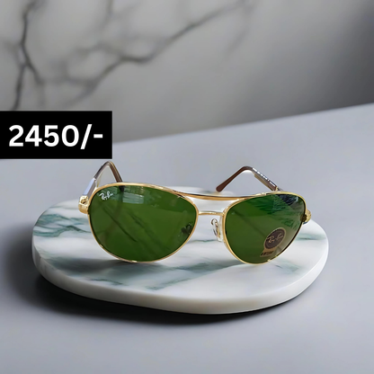 RAYBAN GREEN GLASSES WITH GOLDEN METAL FRAME AND BLACK TEMPELS OVAL DESIGN (RB4827 64 17-140)