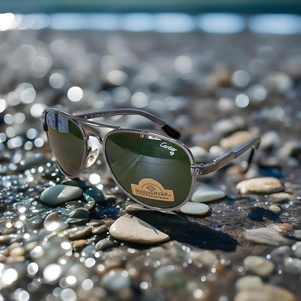 CARTIER GREEN GLASSES WITH SILVER METAL FRAME AND TEMPLES (22132 60-18-135)