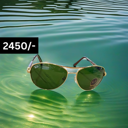 RAYBAN GREEN GLASSES WITH GOLDEN METAL FRAME AND BLACK TEMPELS OVAL DESIGN (RB4827 64 17-140)