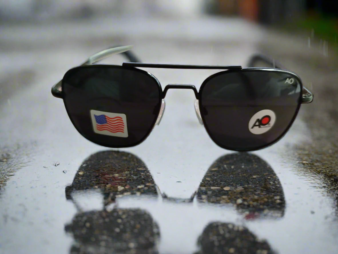 AO Military Pilot Aviators + Frame for Optics [BLACK FRAME+BLACK LENS]
