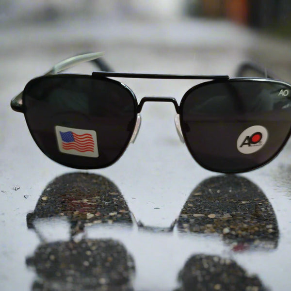 AO Military Pilot Aviators + Frame for Optics [BLACK FRAME+BLACK LENS]