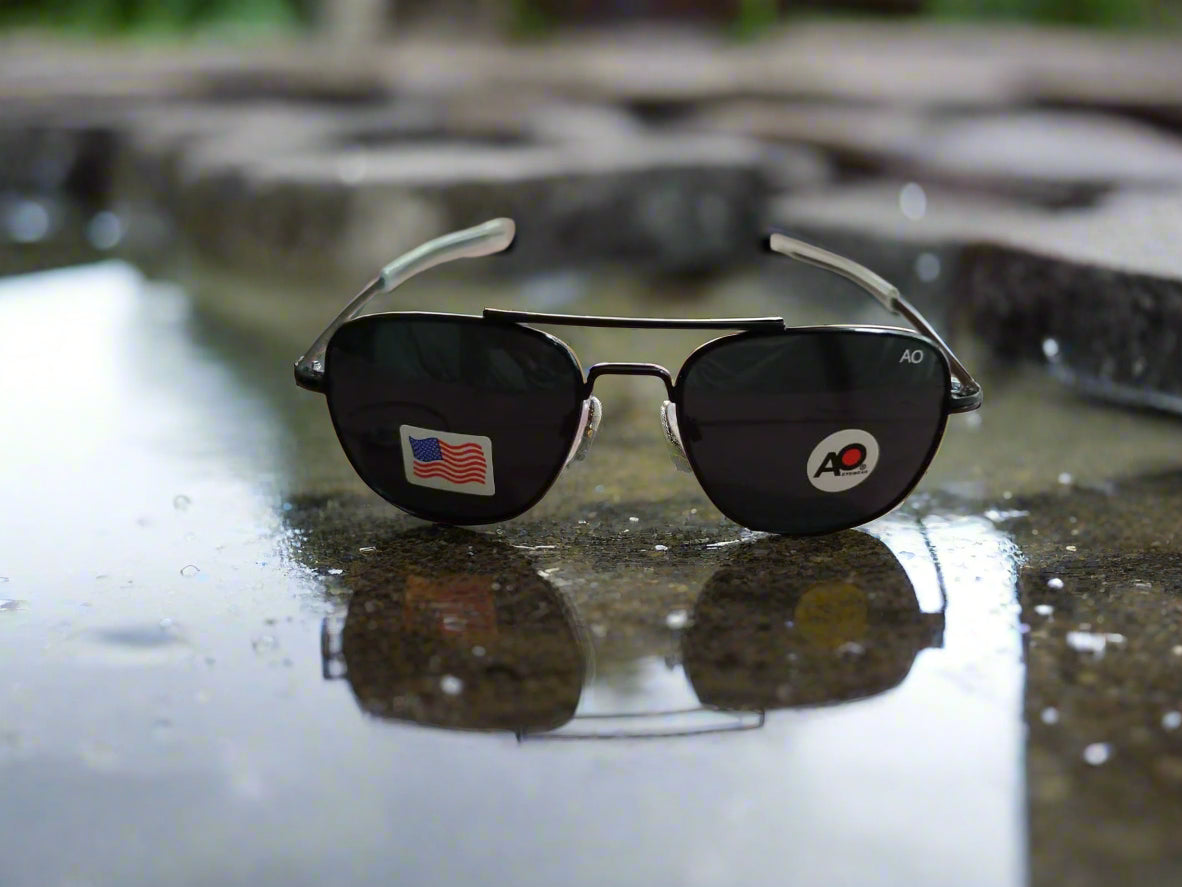AO Military Pilot Aviators + Frame for Optics [BLACK FRAME+BLACK LENS]