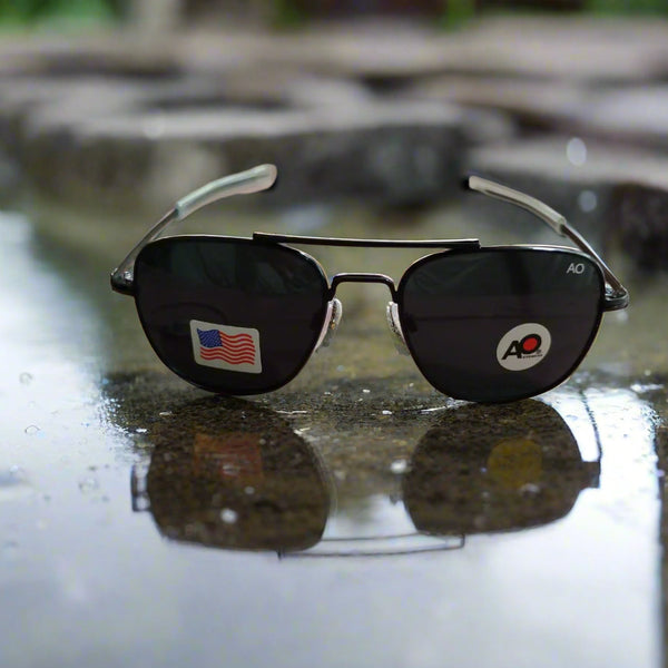 AO Military Pilot Aviators + Frame for Optics [BLACK FRAME+BLACK LENS]