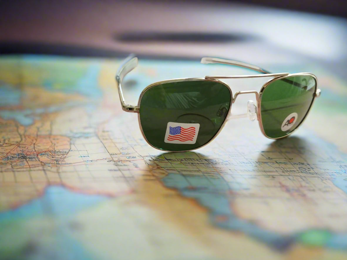AO Military Pilot Aviators + Frame for Optics [SILVER FRAME+GREEN LENS]