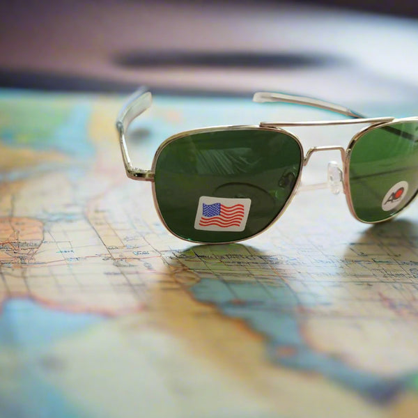 AO Military Pilot Aviators + Frame for Optics [SILVER FRAME+GREEN LENS]
