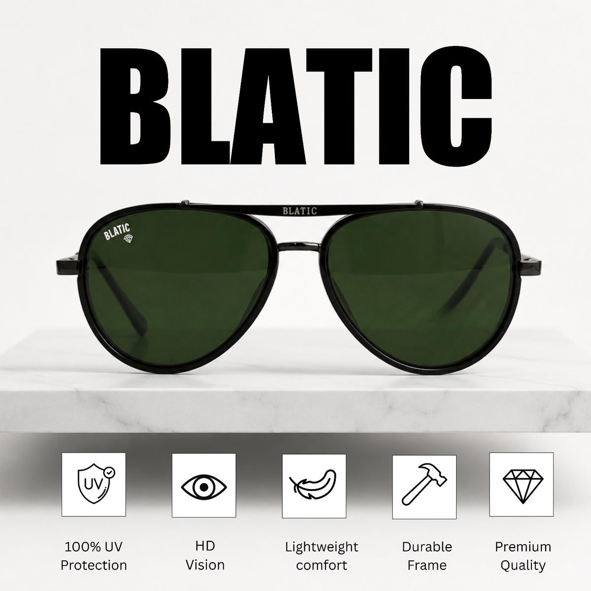 Blatic Aviators + Frame For Prescription (Metal Frame Glass Lens) (BLACK)