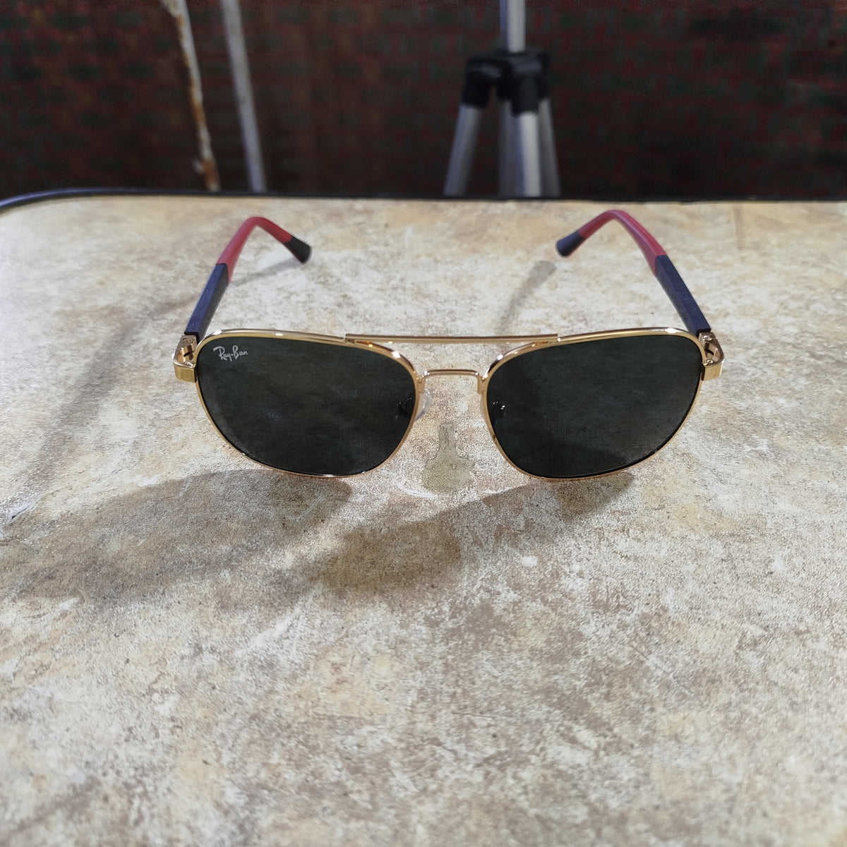 Rayban Pilot Aviators+ Black Red Temple+ Frame for Optics [BLACK LENS]