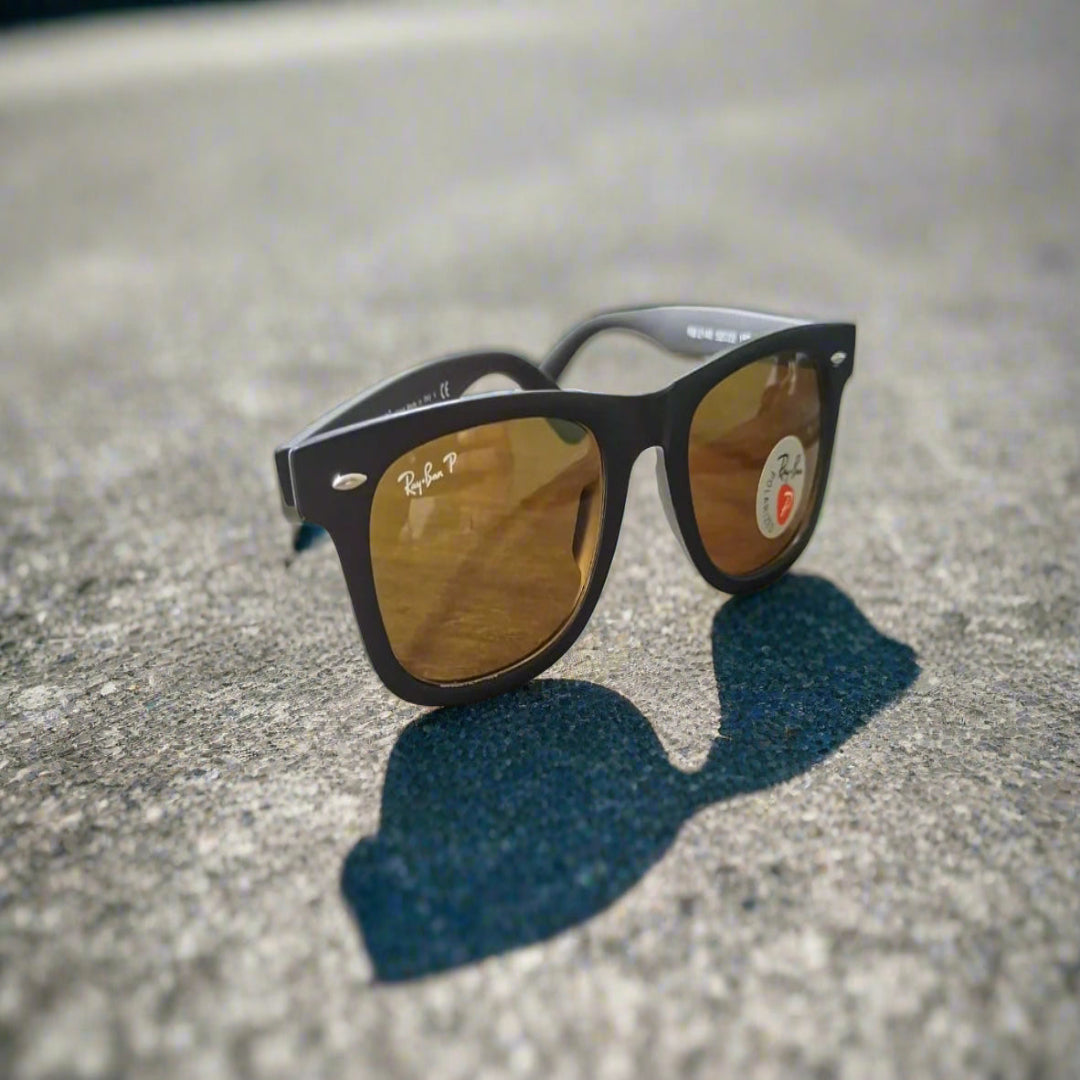 Rayban Wayfarer Matt Finish + Frame For Nazar [GOLDEN POLARIZED GLASS LENSES]