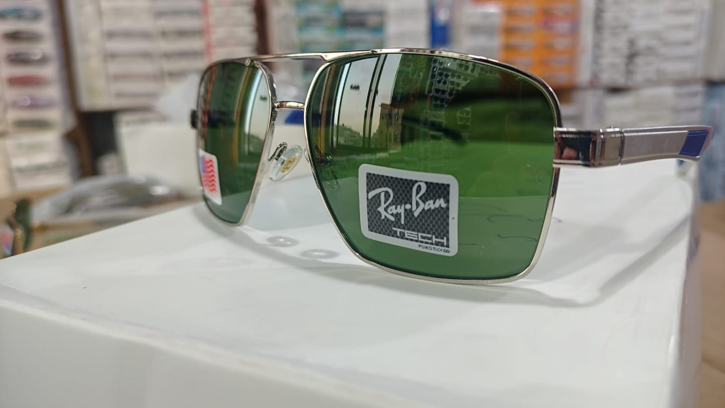 RAYBAN GREEN GLASSES WITH SILVER METAL ALUMINUM FRAME (RB22110 57 13-135)