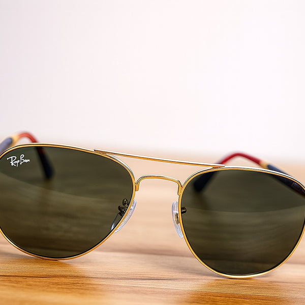 Rayban Pilot Aviators+ Black Red Temple+ Frame for Optics [BLACK LENS]