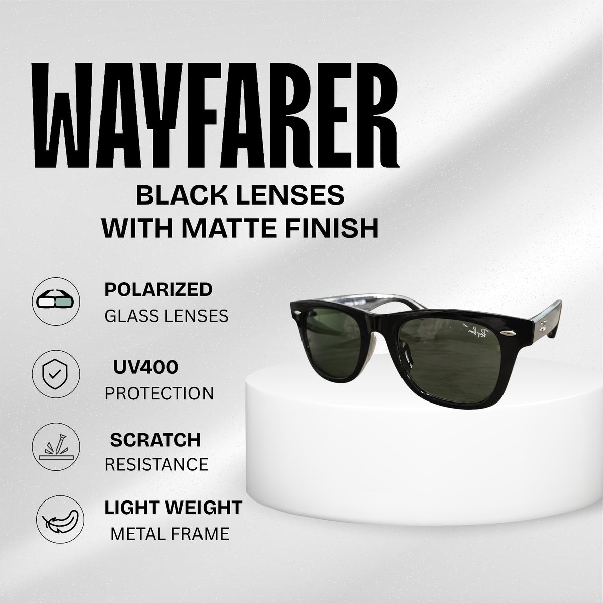 Rayban Wayfarer Polished + Frame For Nazar [GREY POLARIZED GLASS LENSES]