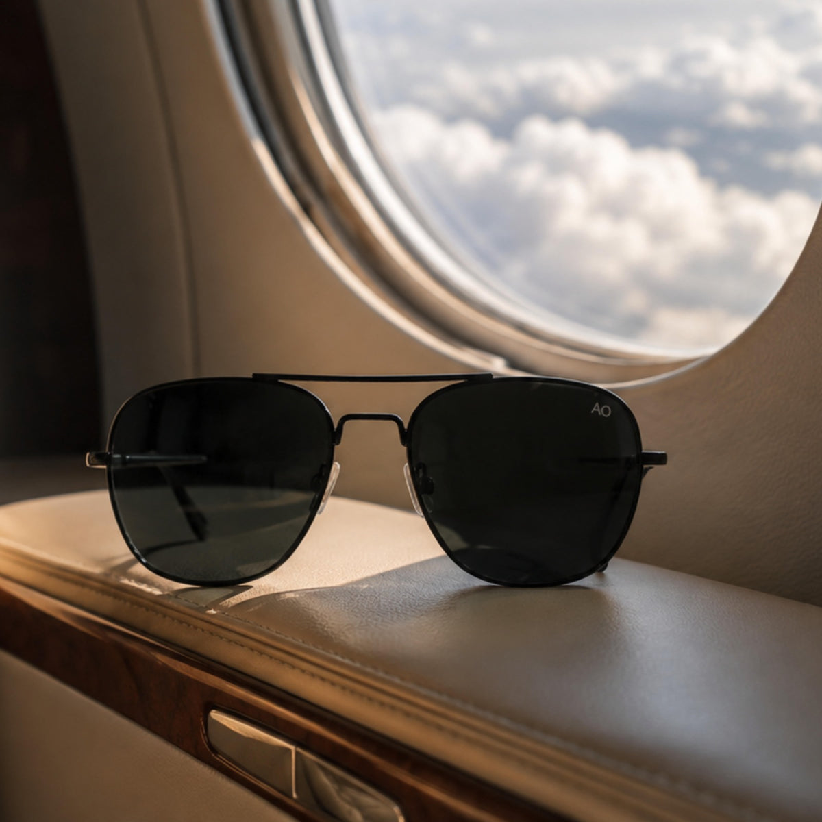 AO Military Pilot Aviators + Frame for Optics [BLACK FRAME+BLACK LENS]