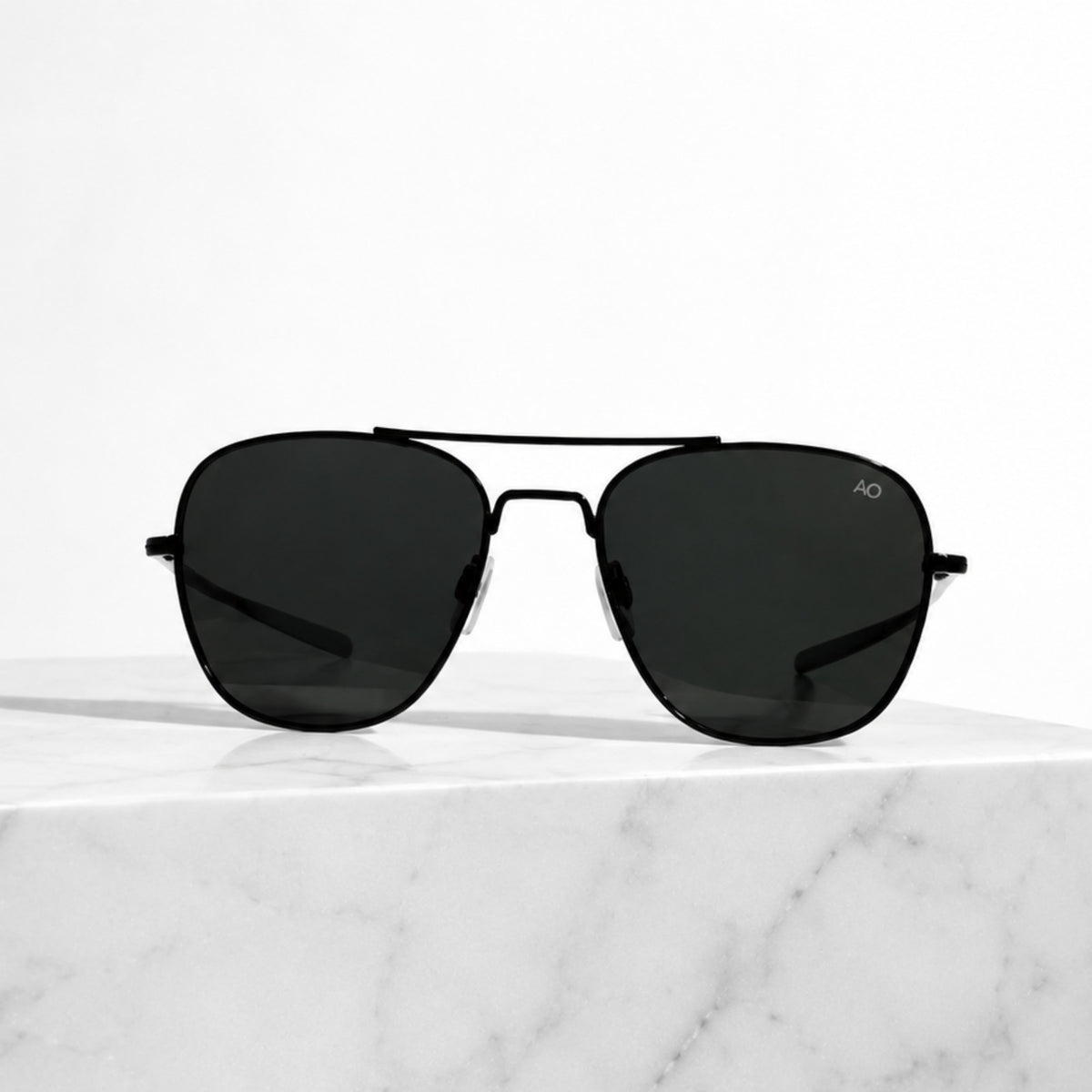 AO Military Pilot Aviators + Frame for Optics [BLACK FRAME+BLACK LENS]