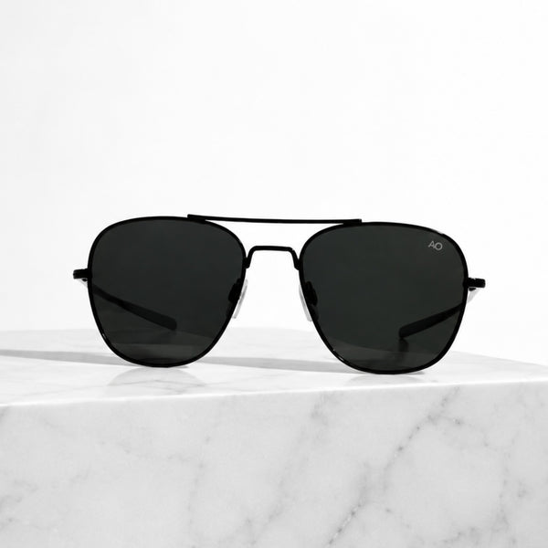 AO Military Pilot Aviators + Frame for Optics [BLACK FRAME+BLACK LENS]