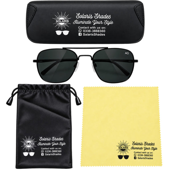 AO Military Pilot Aviators + Frame for Optics [BLACK FRAME+BLACK LENS]
