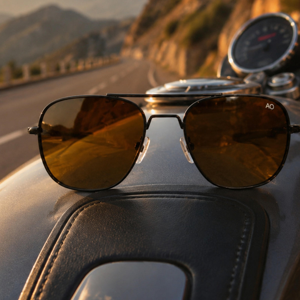 AO Military Pilot Aviators + Frame for Optics [BROWN FRAME+BROWN LENS]