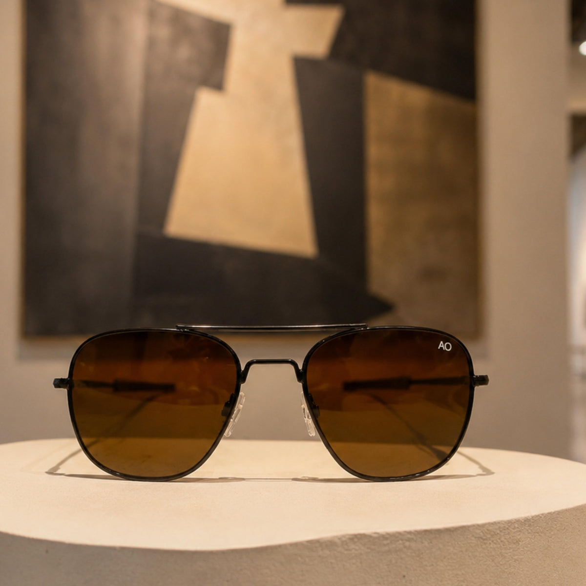 AO Military Pilot Aviators + Frame for Optics [BROWN FRAME+BROWN LENS]